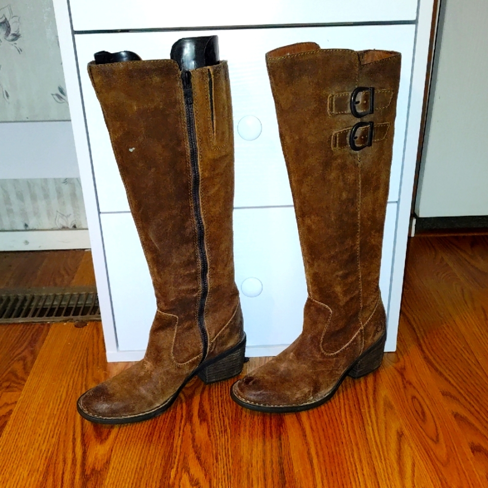 Brown Suede Knee-High Boots